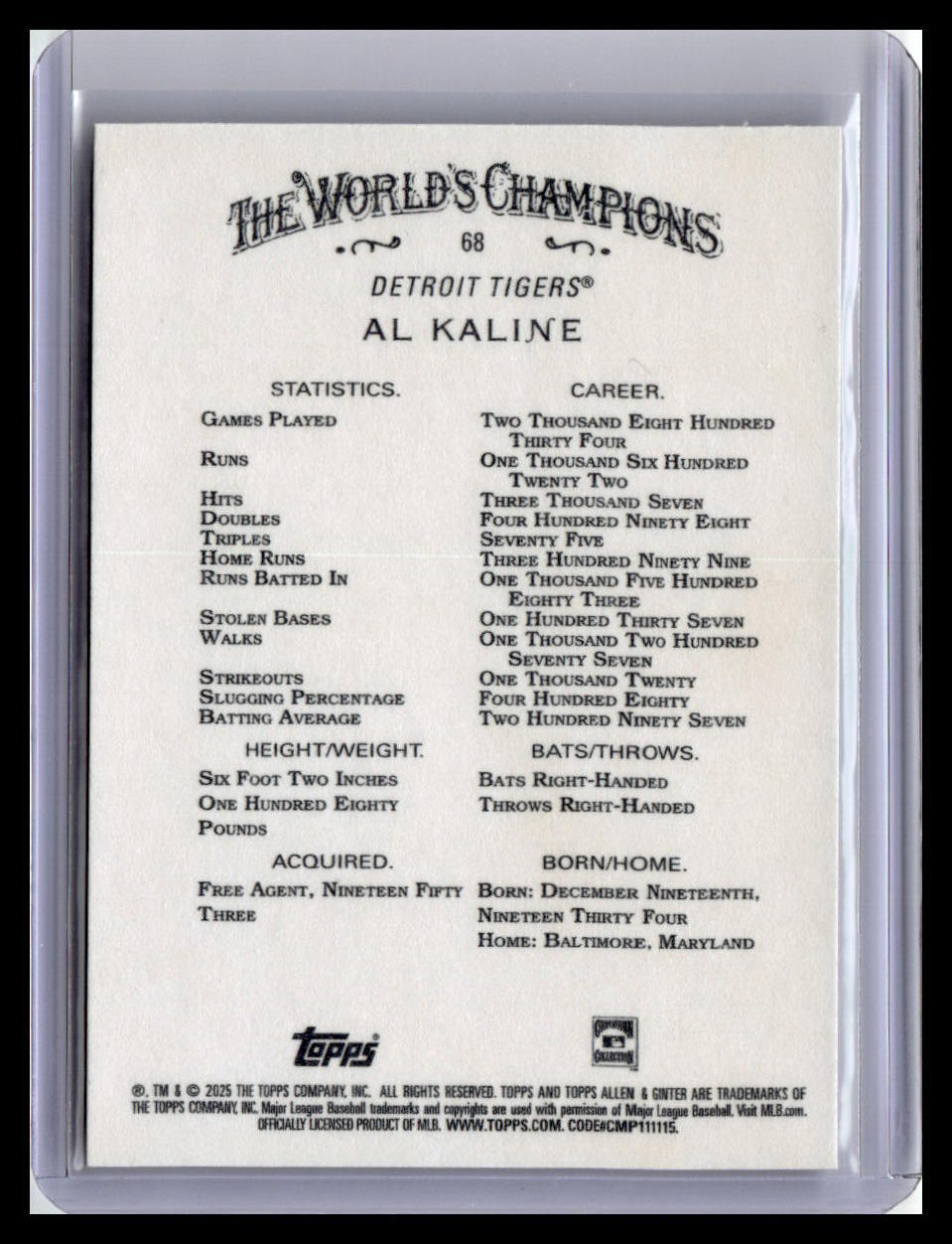 2025 Topps Allen & Ginter #68 Al Kaline