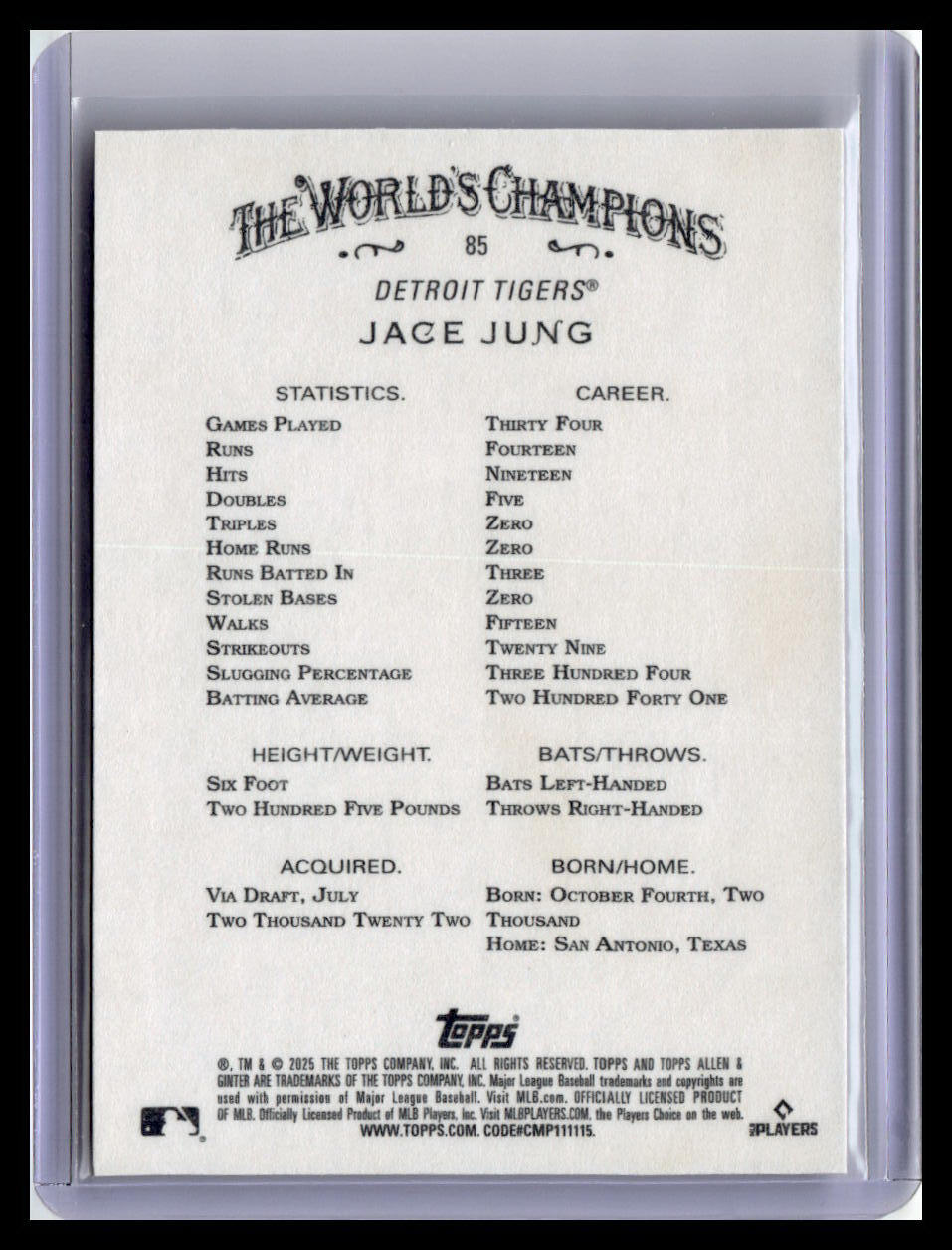 2025 Topps Allen & Ginter #85 Jace Jung