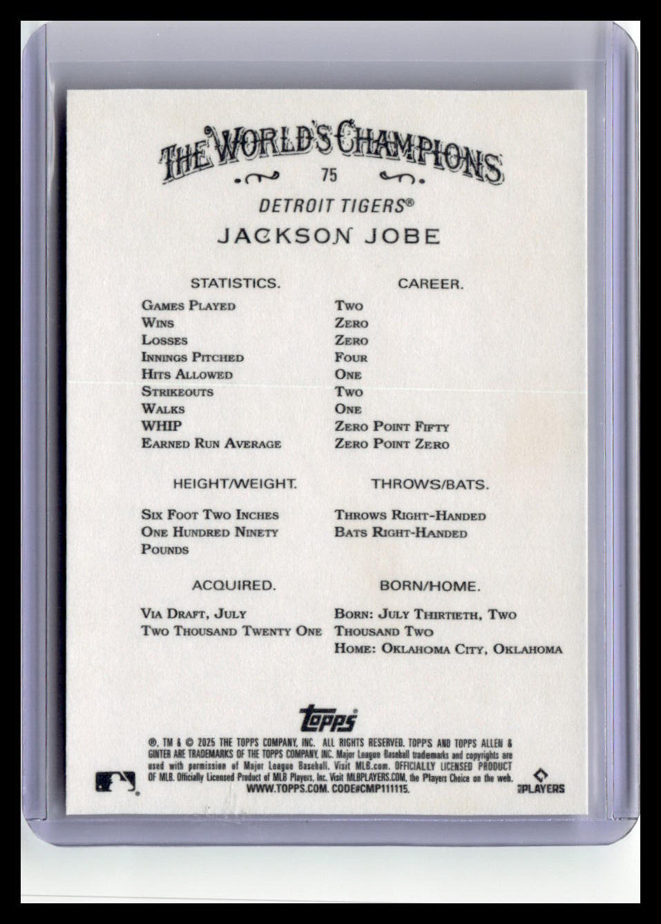 2025 Topps Allen & Ginter #75 Jackson Jobe