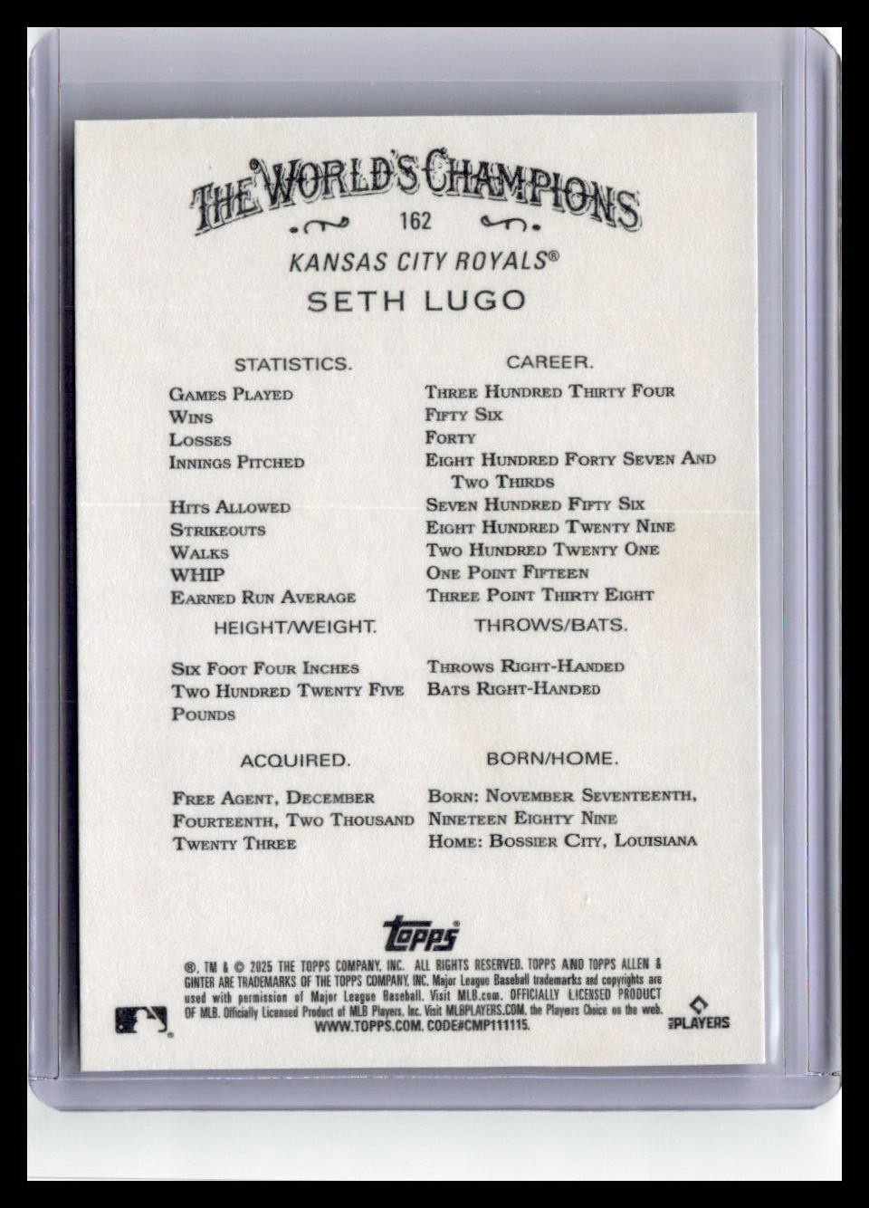 2025 Topps Allen & Ginter #162 Seth Lugo