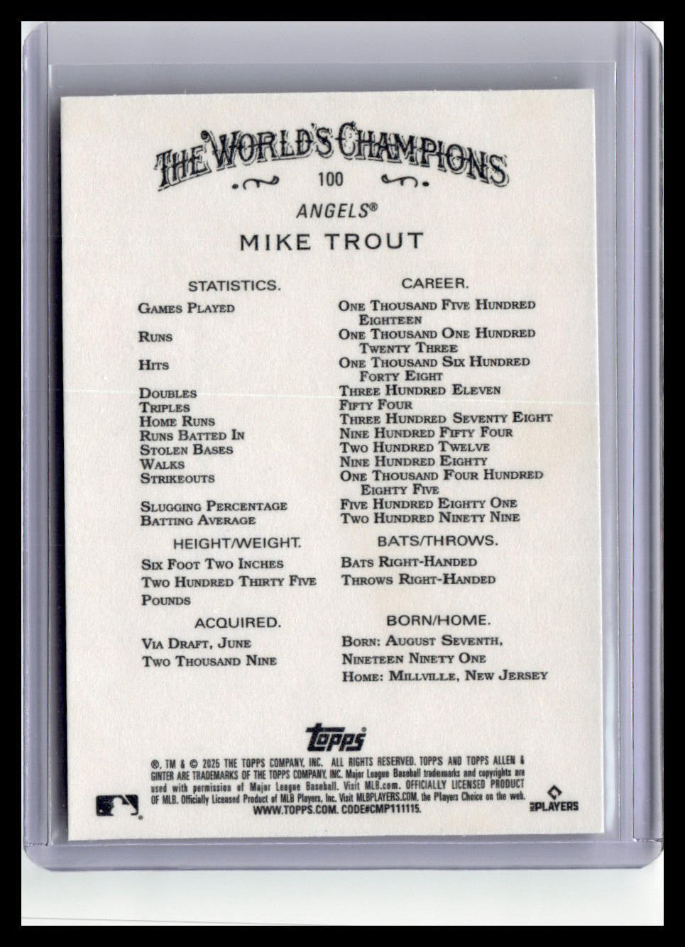 2025 Topps Allen & Ginter #100 Mike Trout