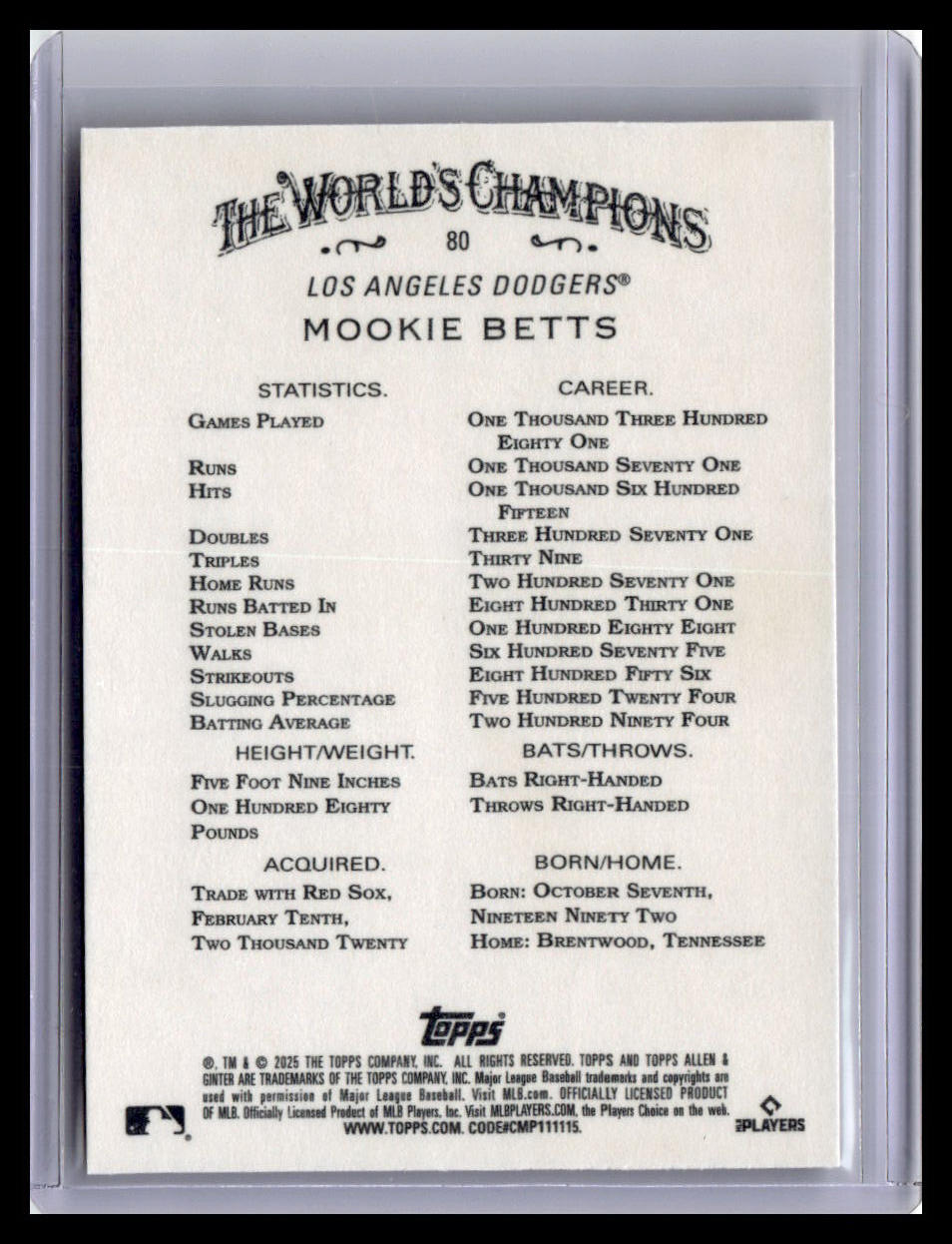 2025 Topps Allen & Ginter #80 Mookie Betts
