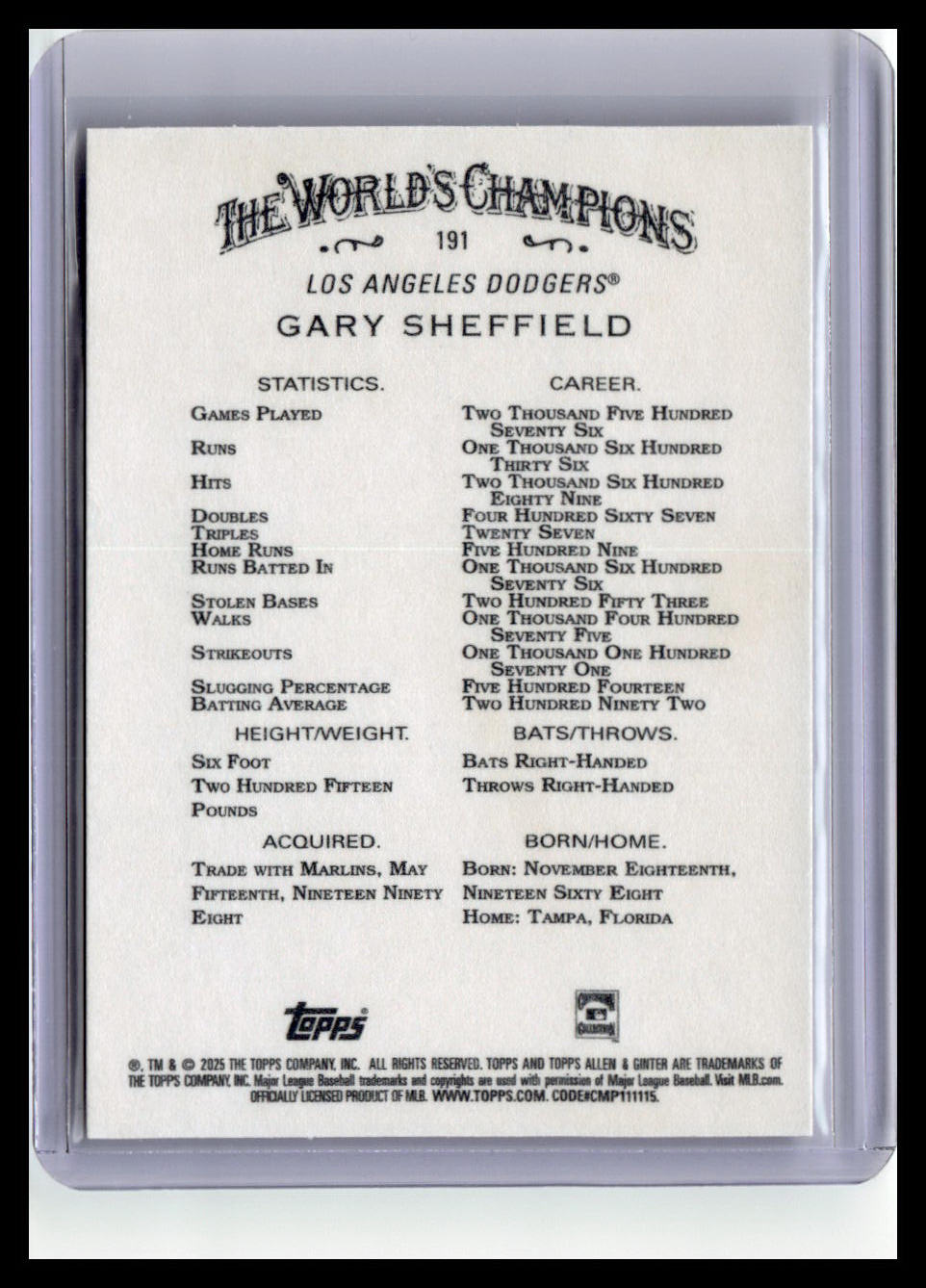 2025 Topps Allen & Ginter #191 Gary Sheffield