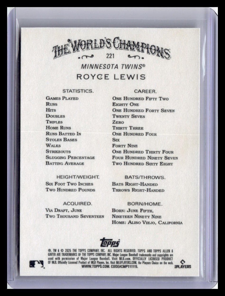2025 Topps Allen & Ginter #221 Royce Lewis