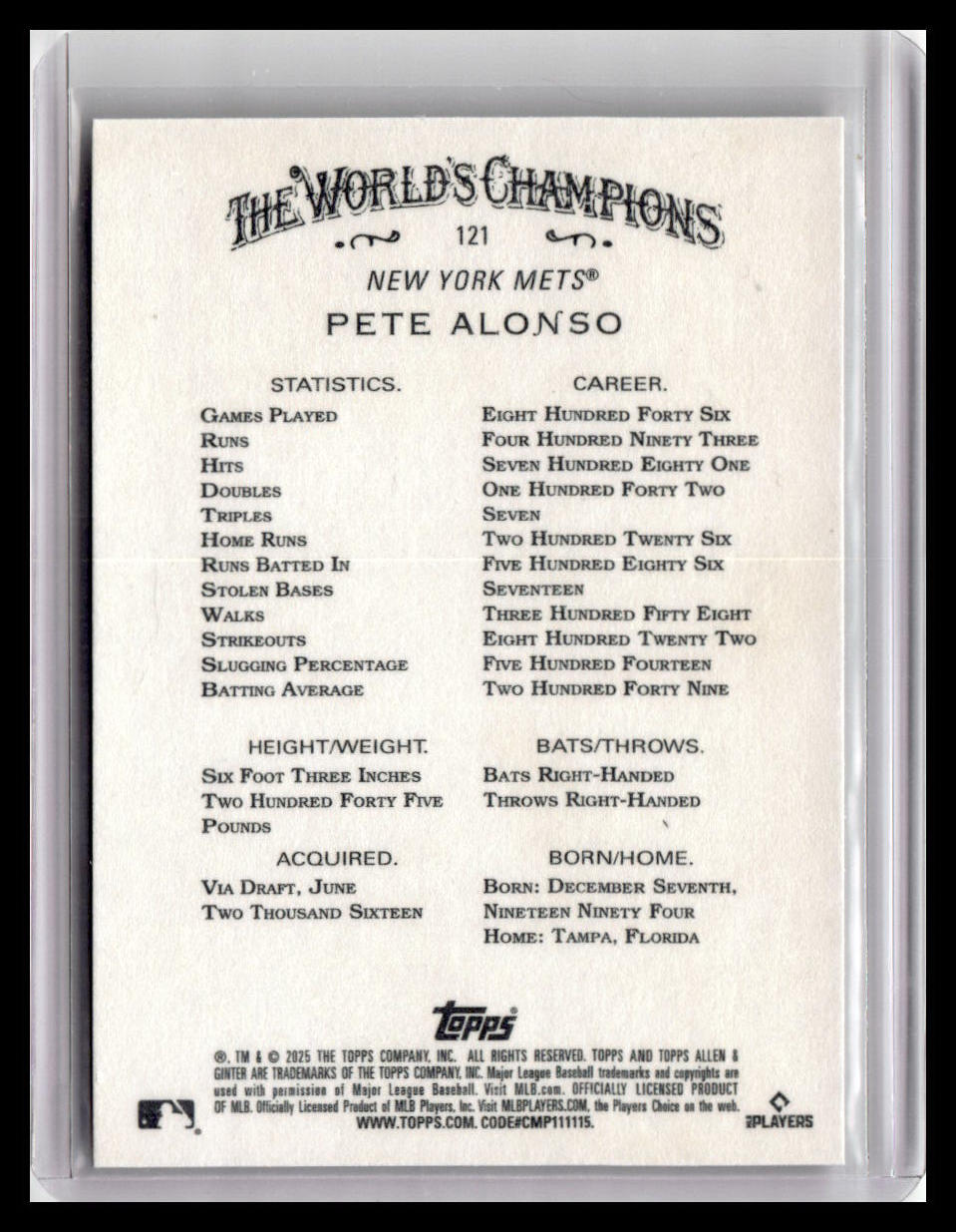 2025 Topps Allen & Ginter #121 Pete Alonso