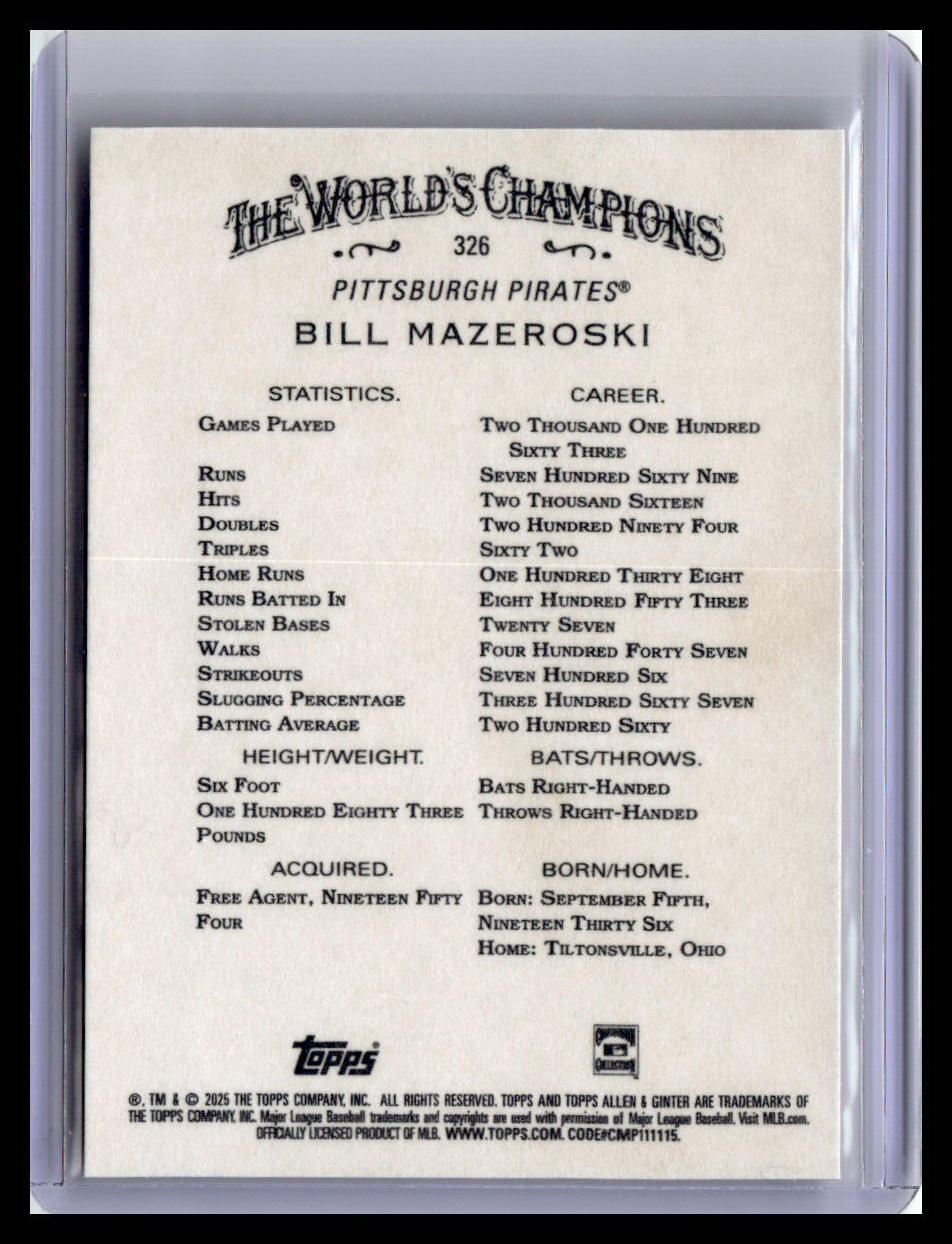 2025 Topps Allen & Ginter #326 Bill Mazeroski
