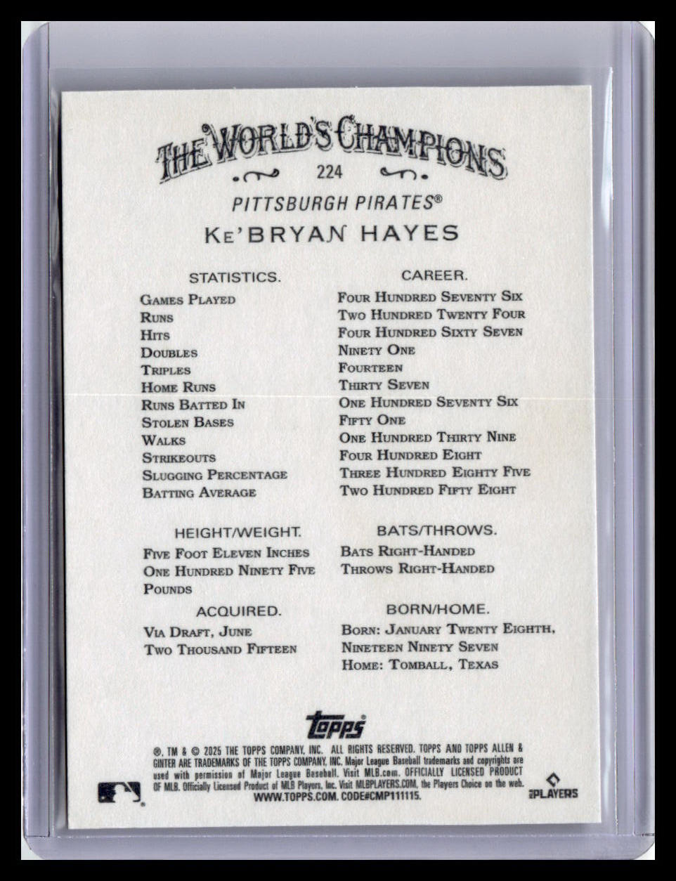 2025 Topps Allen & Ginter #224 Ke'Bryan Hayes