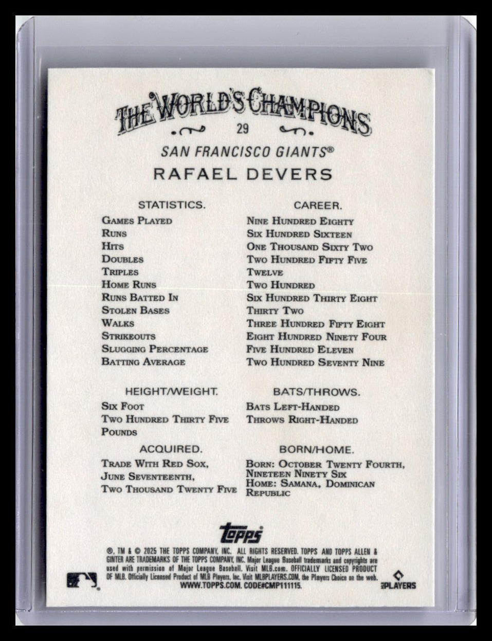 2025 Topps Allen & Ginter #29 Rafael Devers