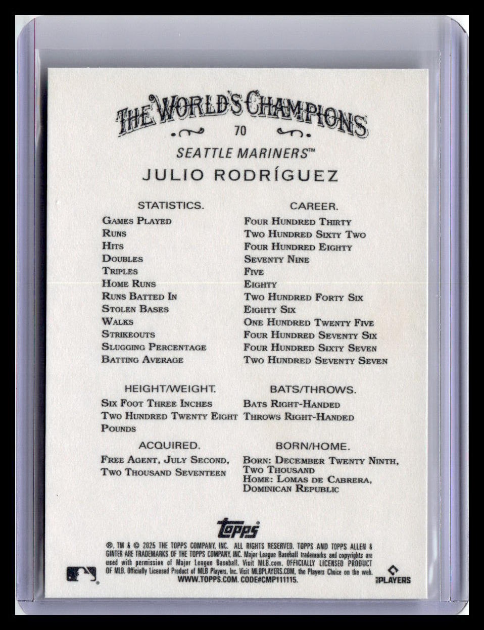 2025 Topps Allen & Ginter #70 Julio Rodríguez