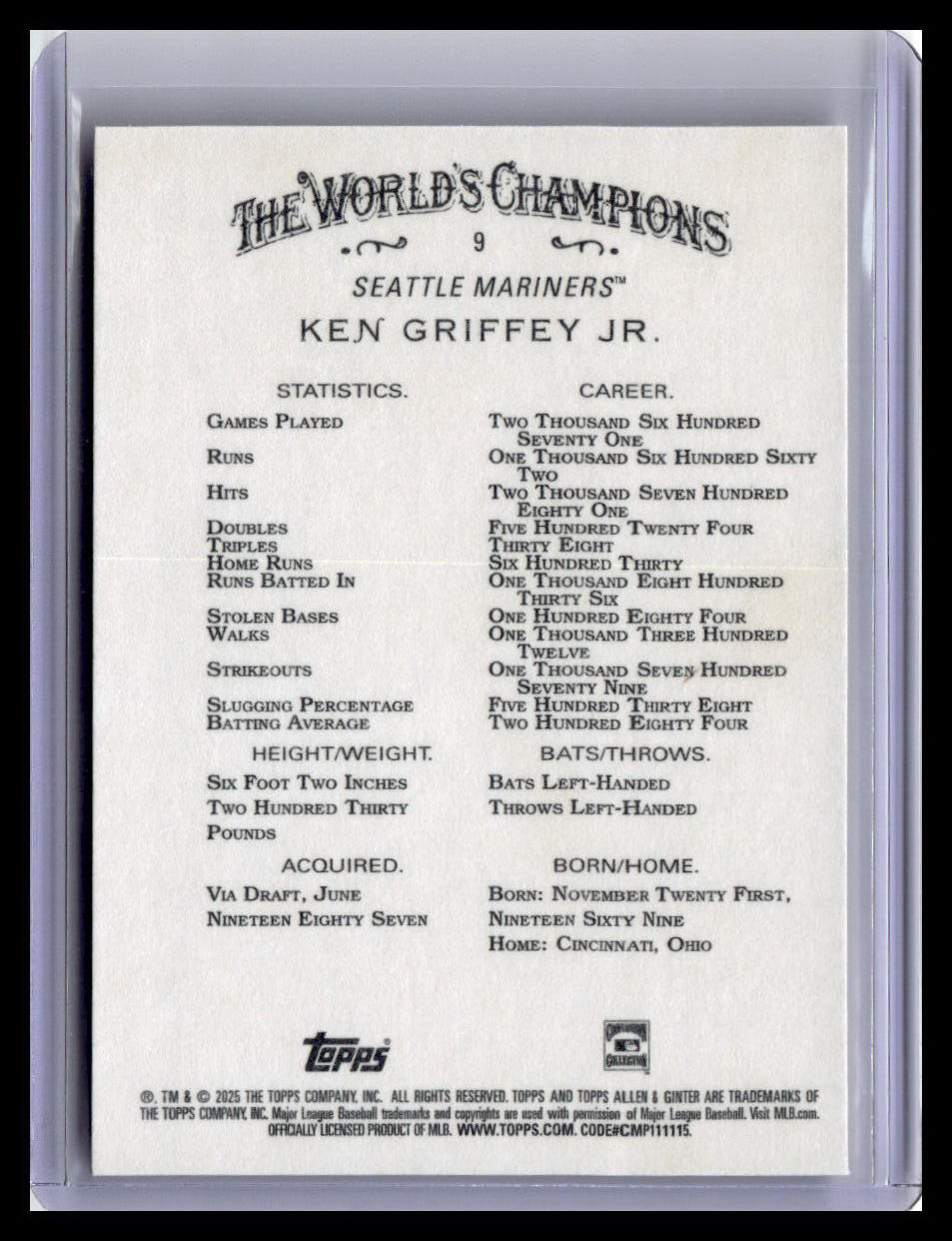 2025 Topps Allen & Ginter #9 Ken Griffey Jr.