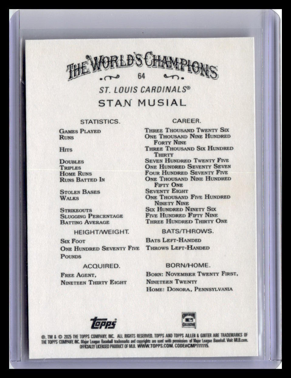 2025 Topps Allen & Ginter #64 Stan Musial