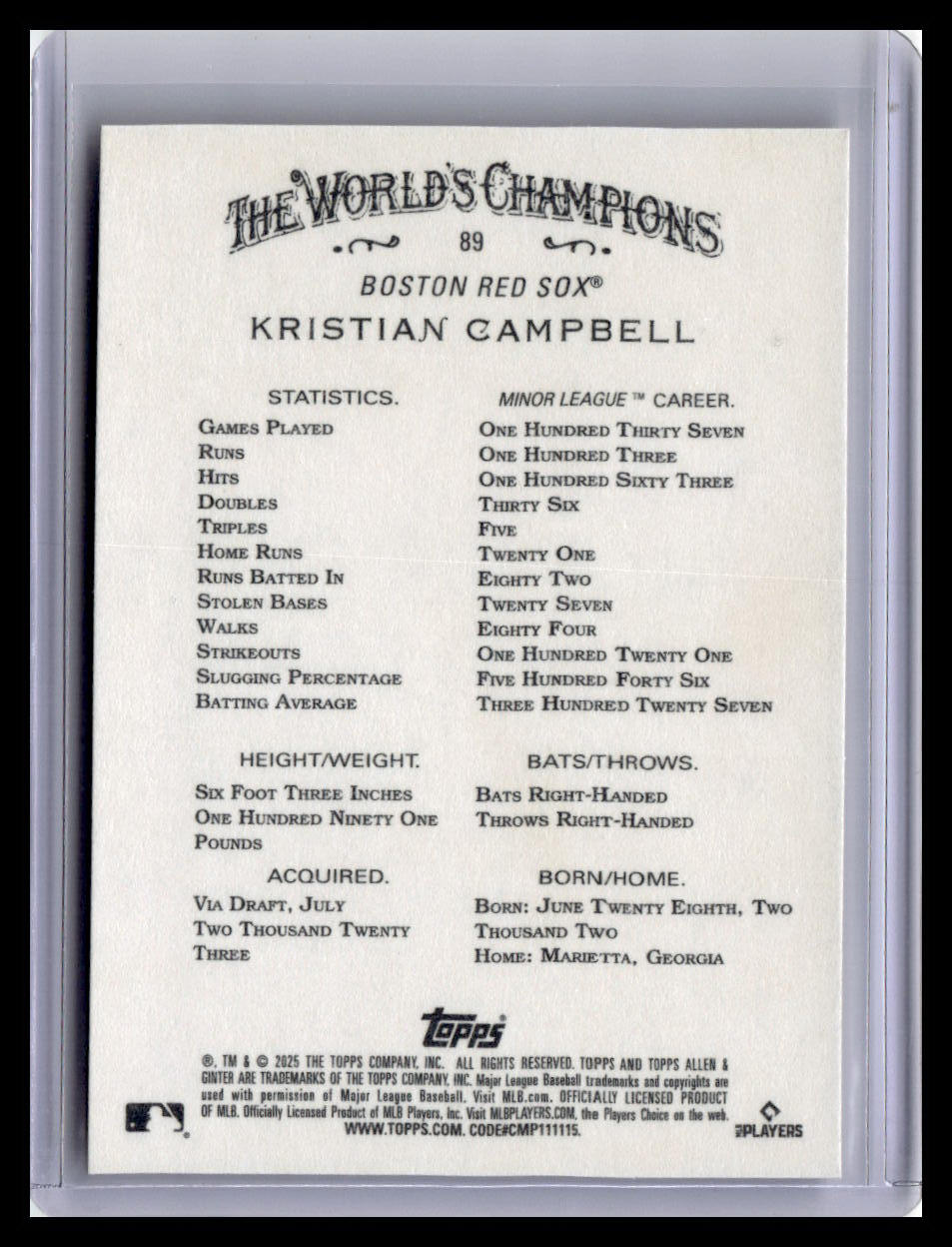 2025 Topps Allen & Ginter #89 Kristian Campbell