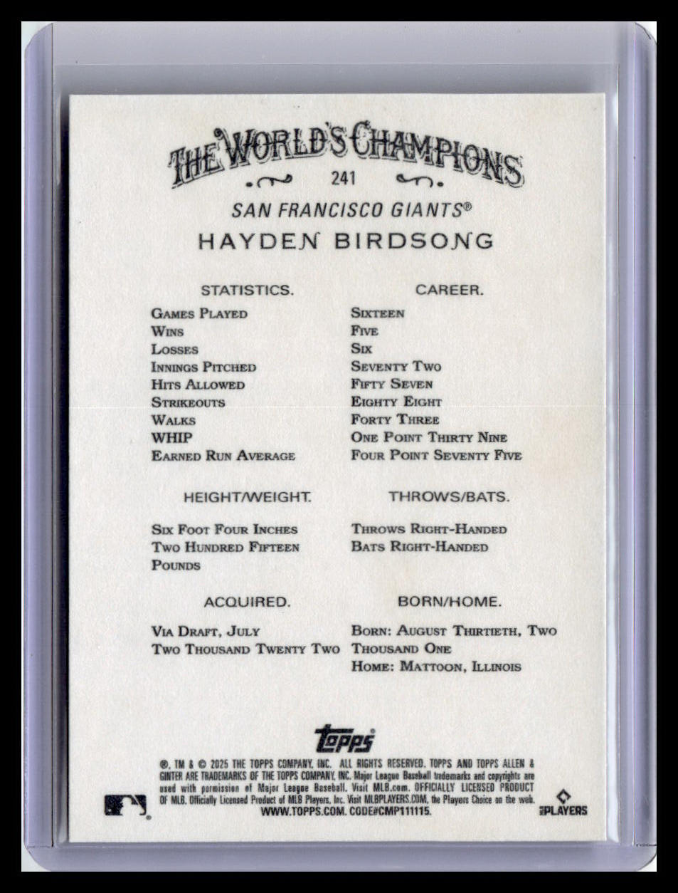 2025 Topps Allen & Ginter #241 Hayden Birdsong