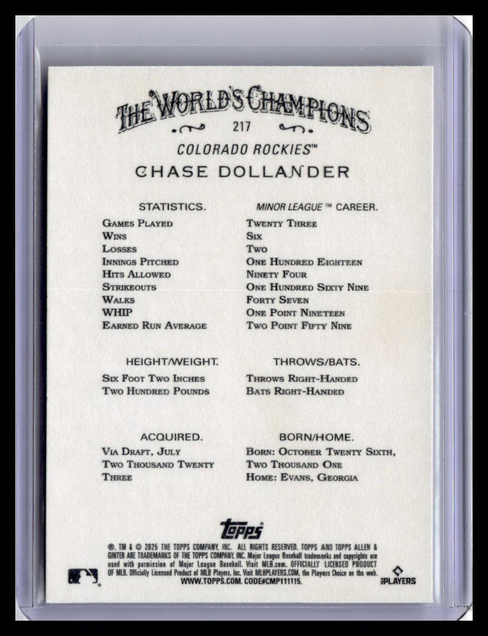 2025 Topps Allen & Ginter #217 Chase Dollander