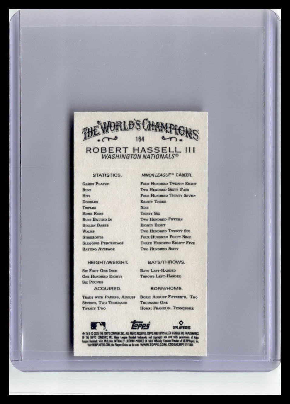 2025 Topps Allen & Ginter #164 Robert Hassell III Mini Black Border