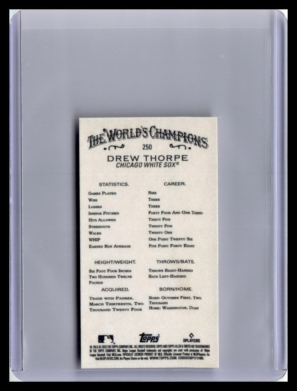2025 Topps Allen & Ginter #250 Drew Thorpe Mini