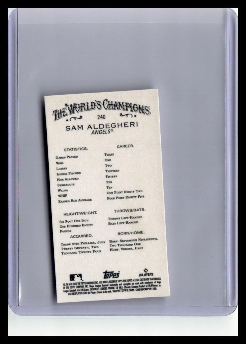 2025 Topps Allen & Ginter #240 Sam Aldegheri Mini