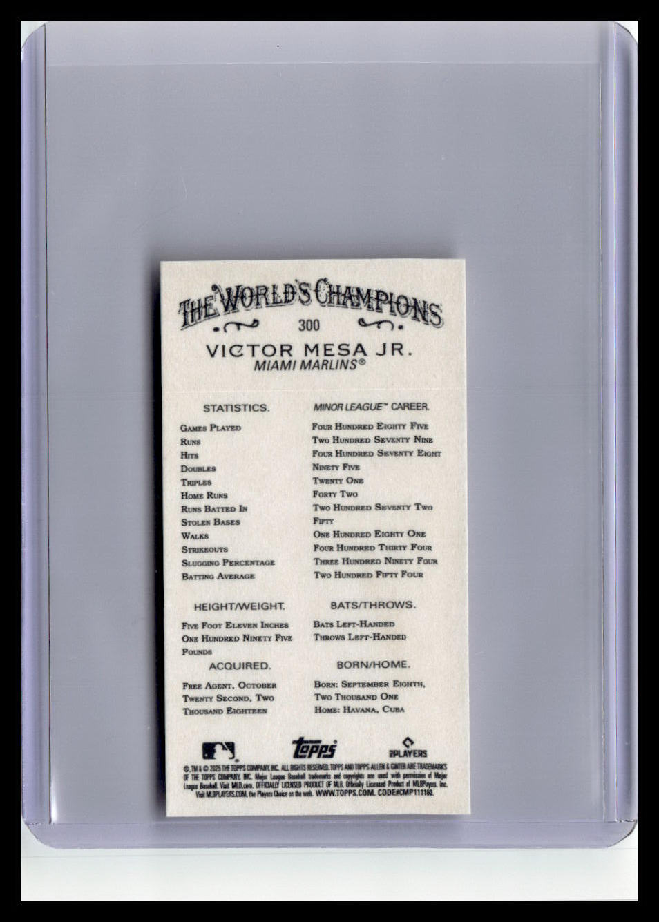 2025 Topps Allen & Ginter #300 Victor Mesa Jr. Mini