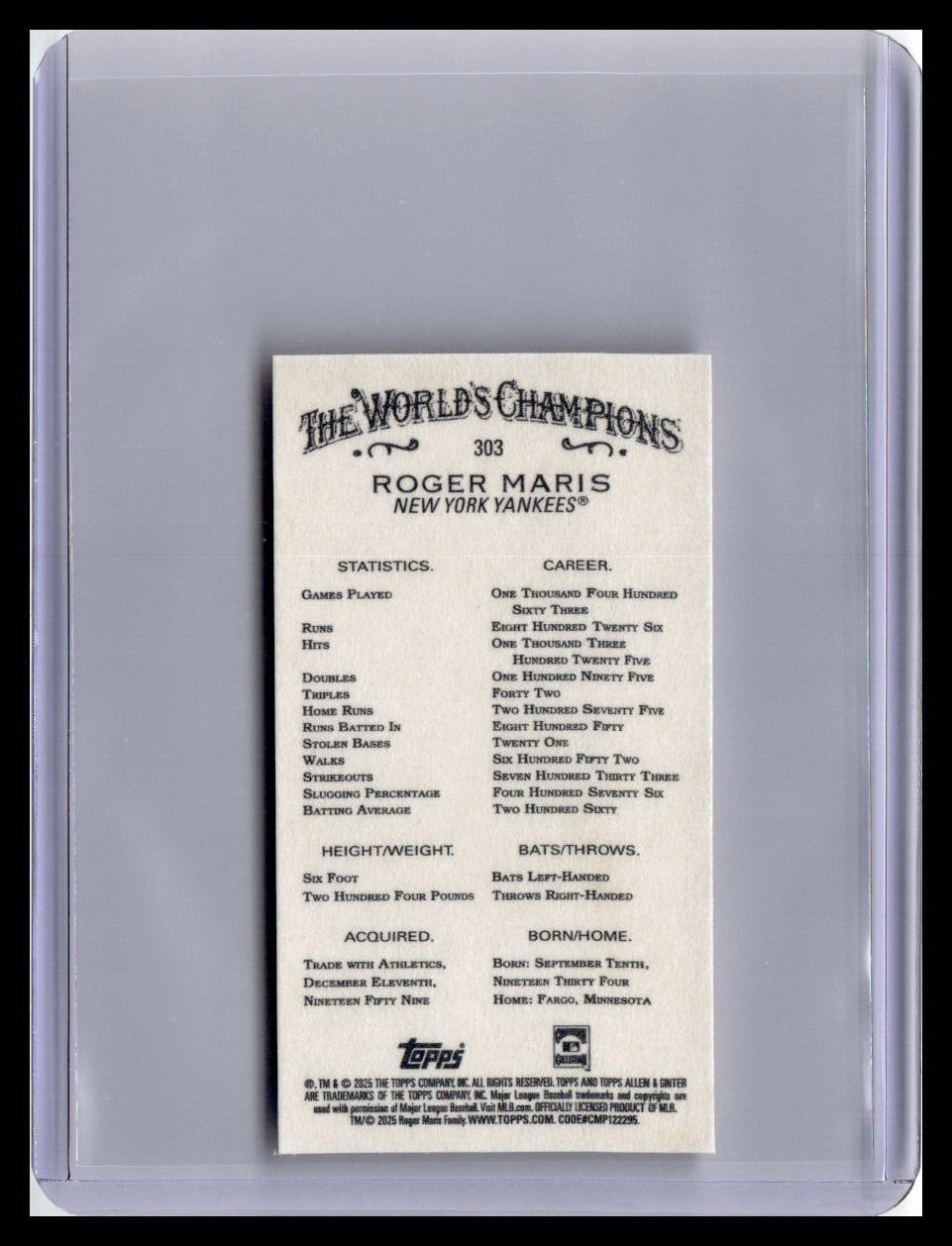 2025 Topps Allen & Ginter #303 Roger Maris Mini