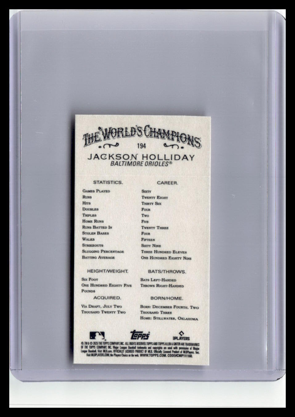 2025 Topps Allen & Ginter #194 Jackson Holliday Mini