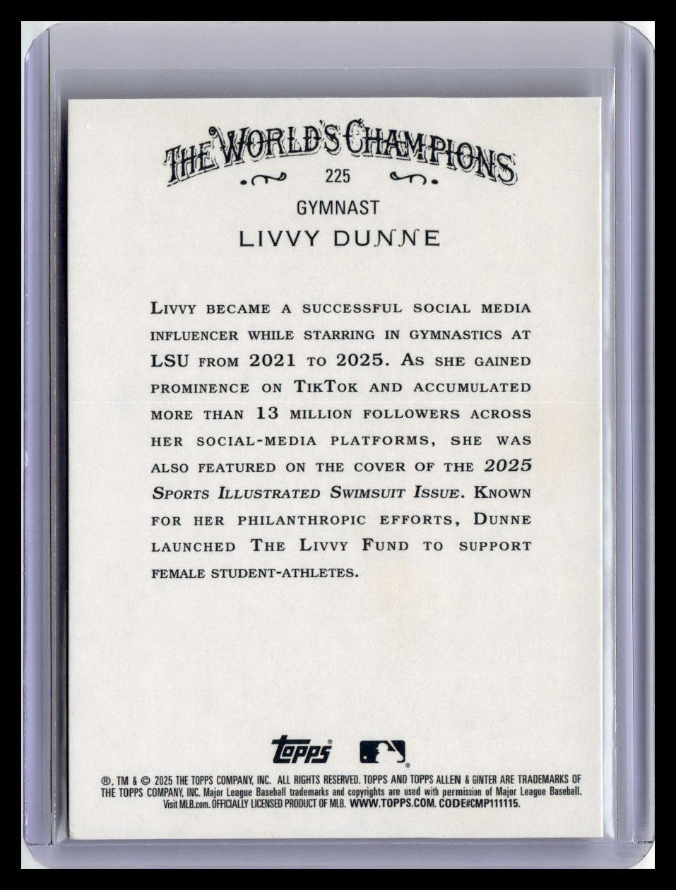 2025 Topps Allen & Ginter #225 Livvy Dunne Silver Portrait
