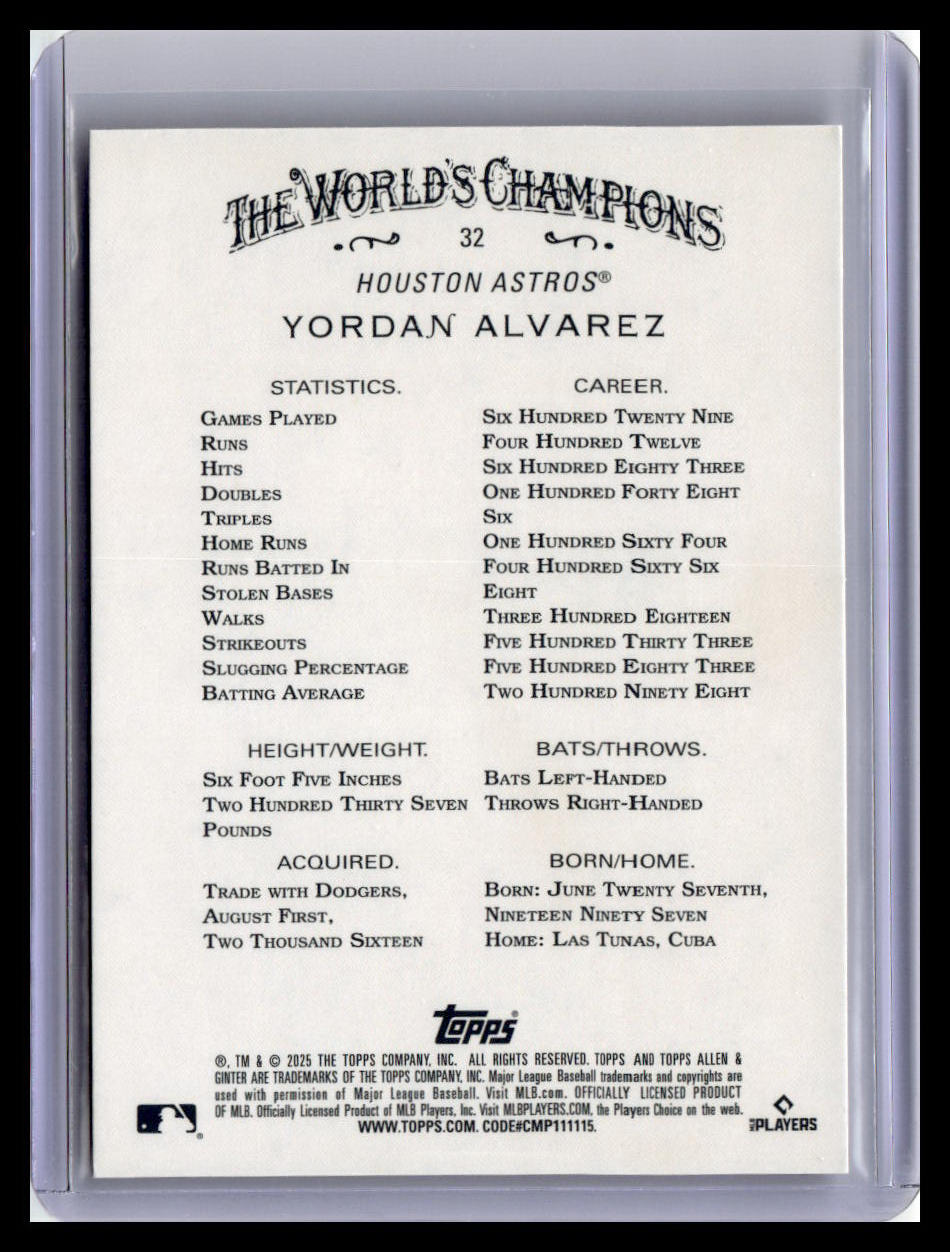 2025 Topps Allen & Ginter #32 Yordan Alvarez Silver Portrait