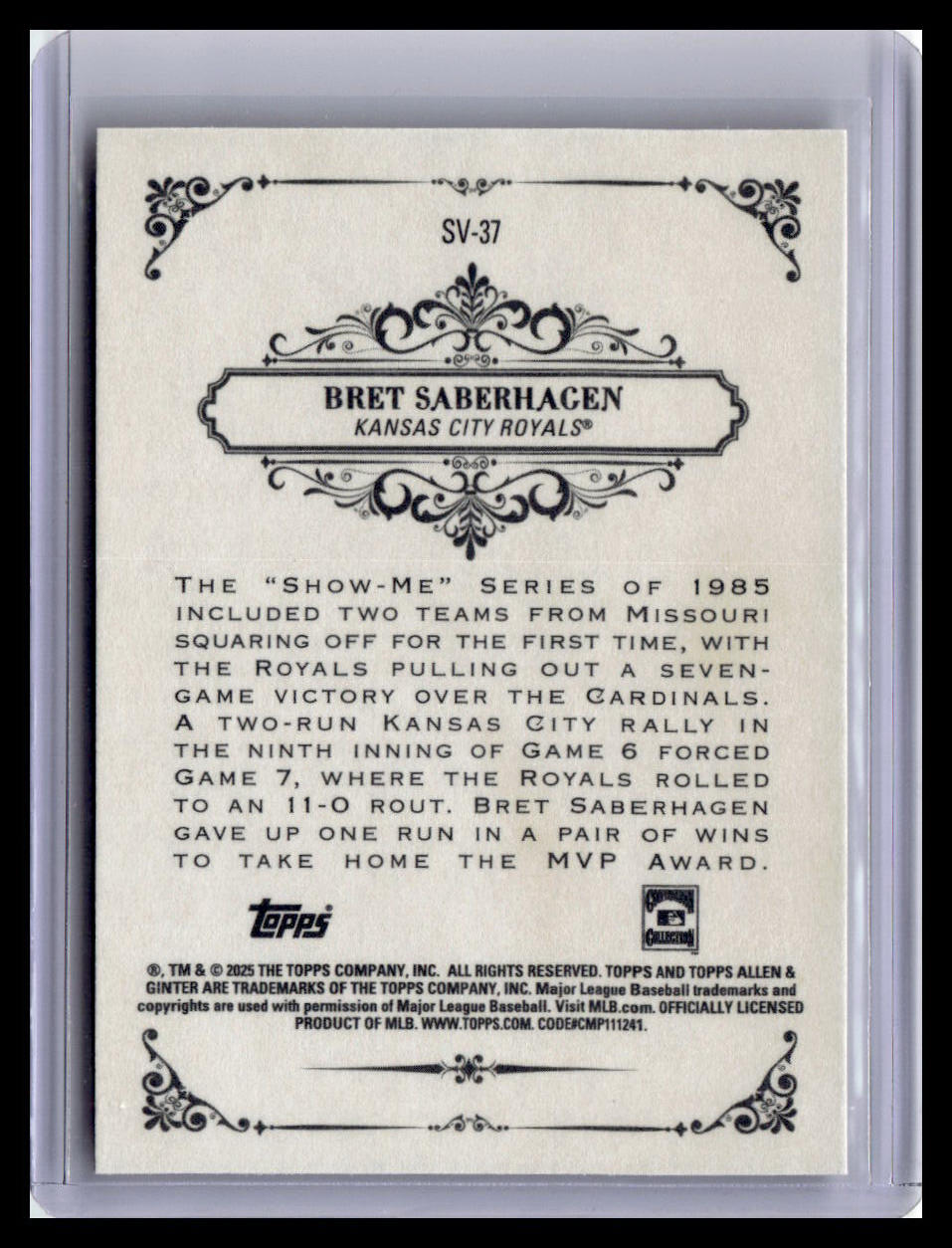 2025 Topps Allen & Ginter #SV-37 Bret Saberhagen Sweet Victory