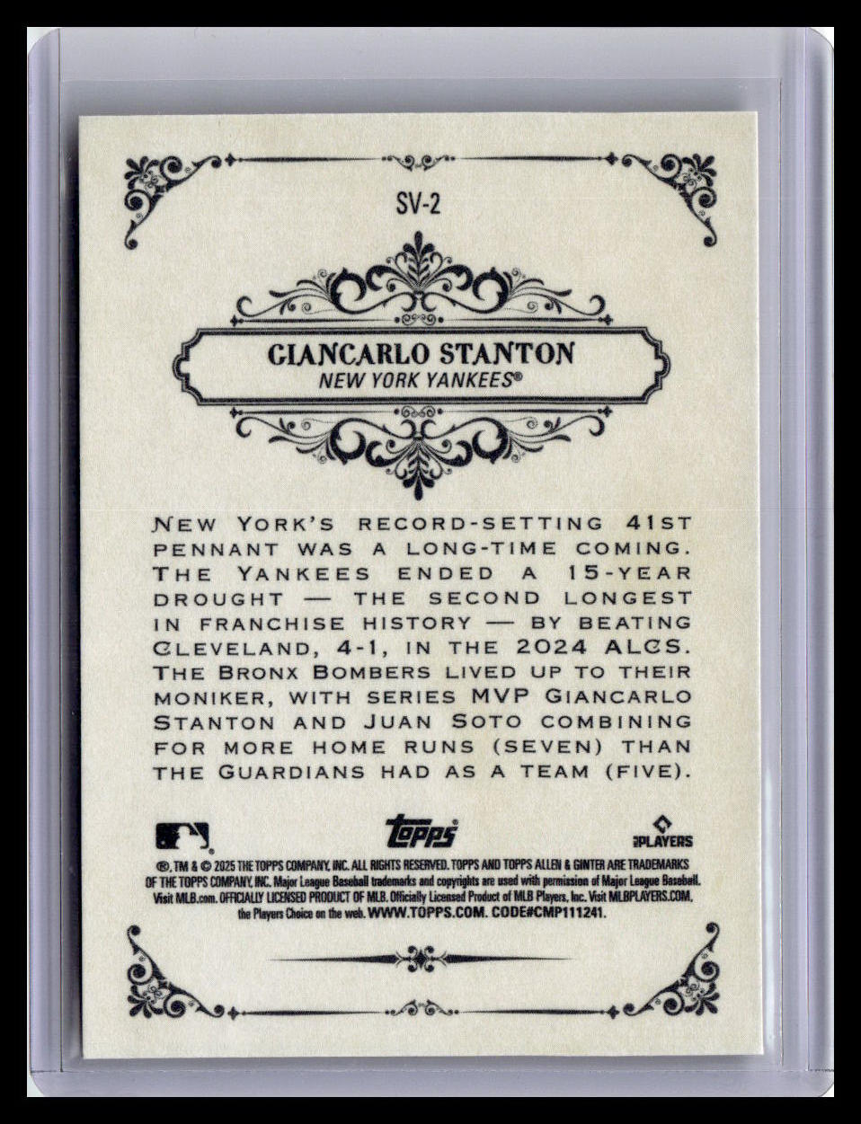 2025 Topps Allen & Ginter #SV-2 Giancarlo Stanton Sweet Victory