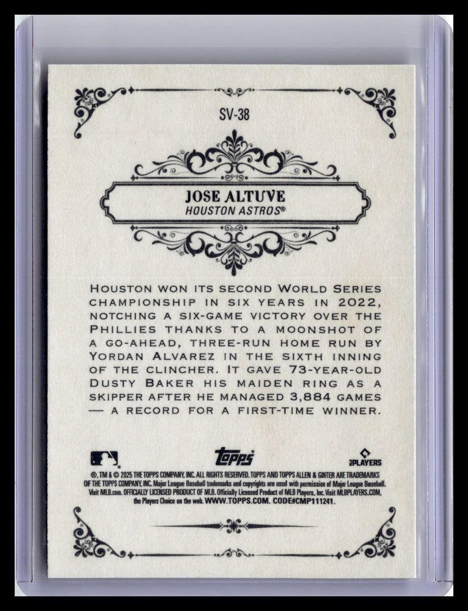 2025 Topps Allen & Ginter #SV-38 Jose Altuve Sweet Victory