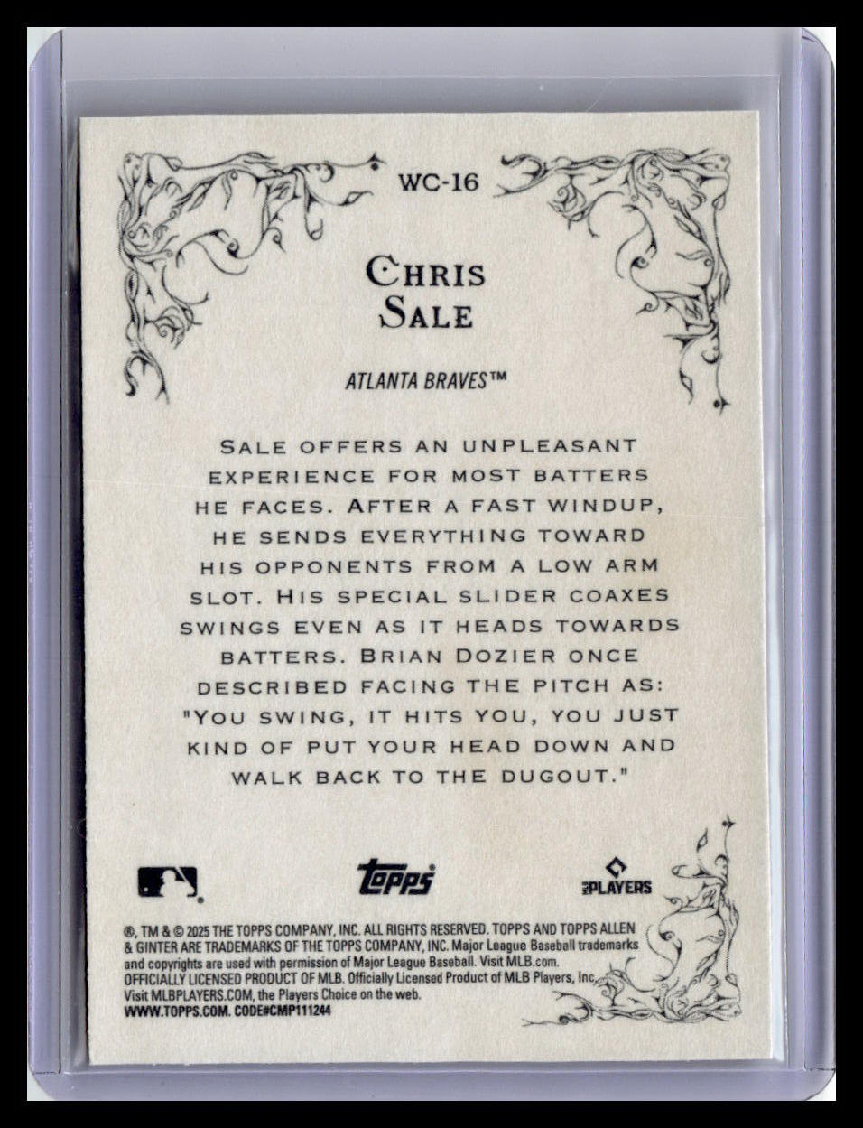 2025 Topps Allen & Ginter #WC-16 Chris Sale Wicked Curves