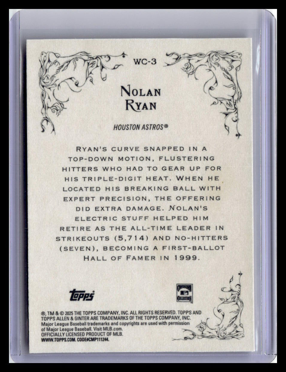 2025 Topps Allen & Ginter #WC-3 Nolan Ryan Wicked Curves