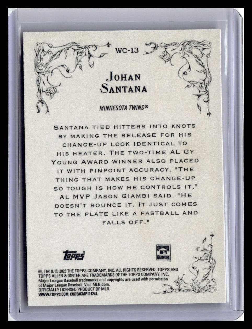2025 Topps Allen & Ginter #WC-13 Johan Santana Wicked Curves