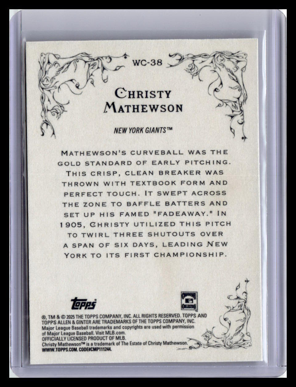 2025 Topps Allen & Ginter #WC-38 Christy Mathewson Wicked Curves