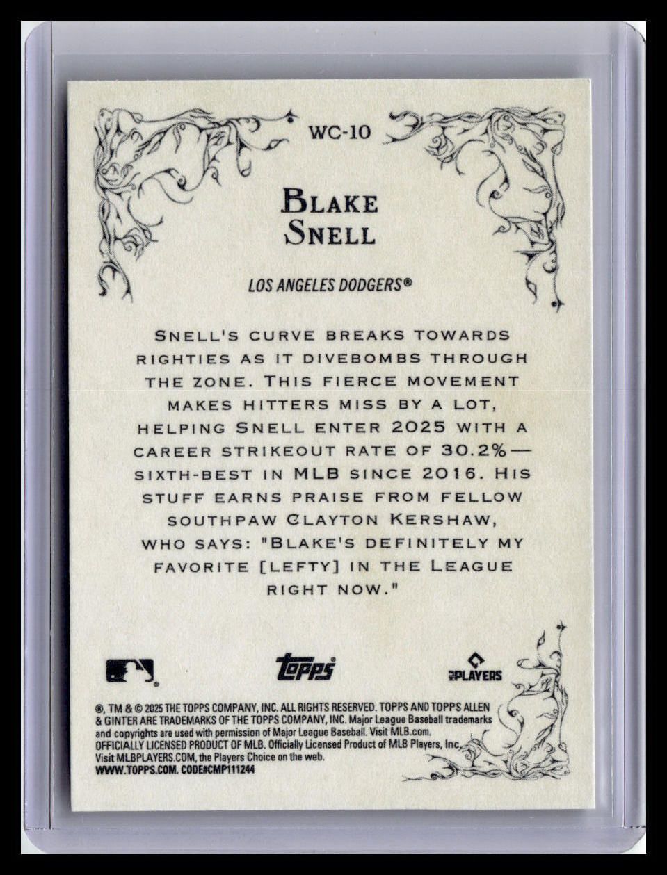 2025 Topps Allen & Ginter #WC-10 Blake Snell Wicked Curves