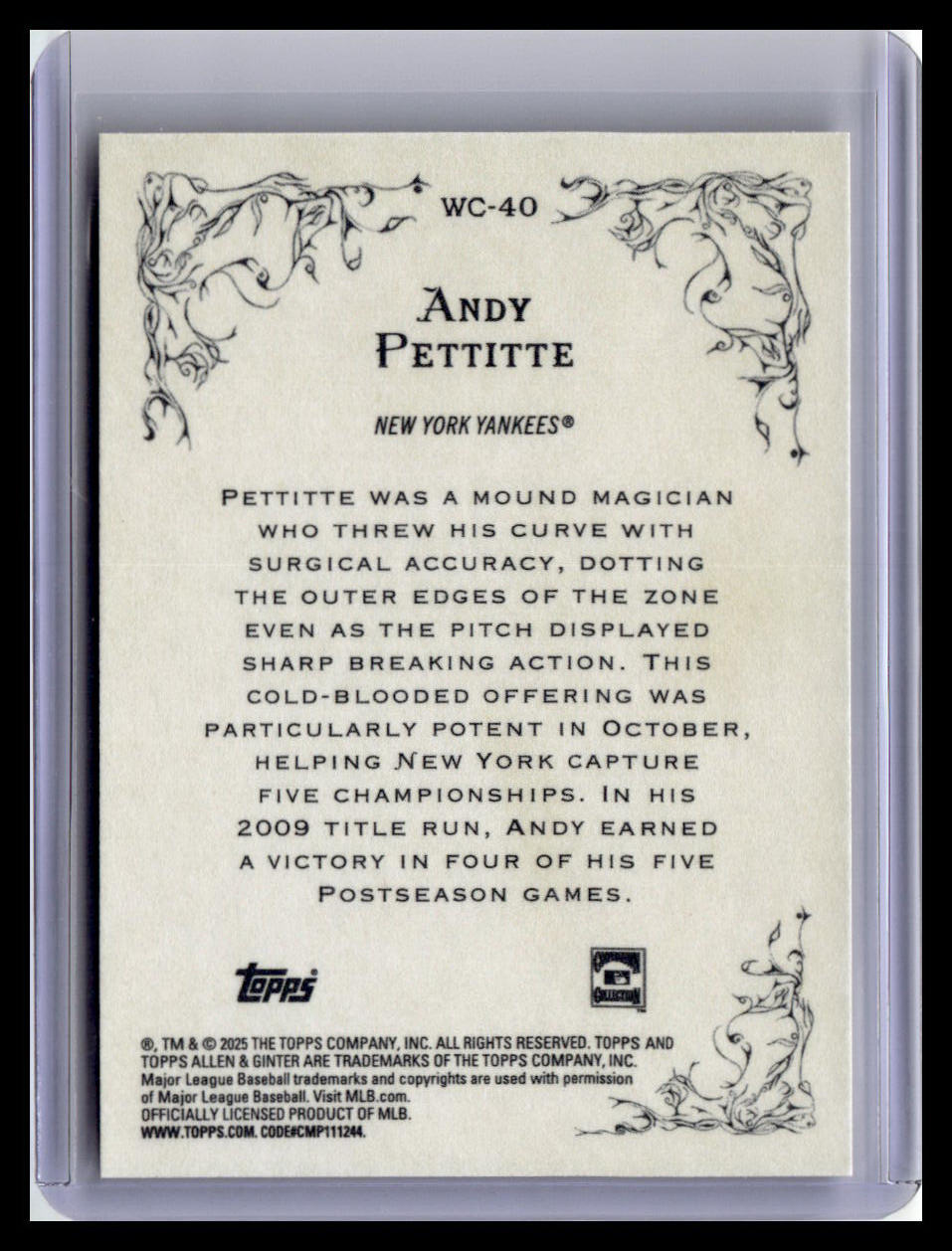 2025 Topps Allen & Ginter #WC-40 Andy Pettitte Wicked Curves