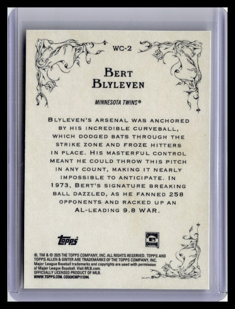 2025 Topps Allen & Ginter #WC-2 Bert Blyleven Wicked Curves