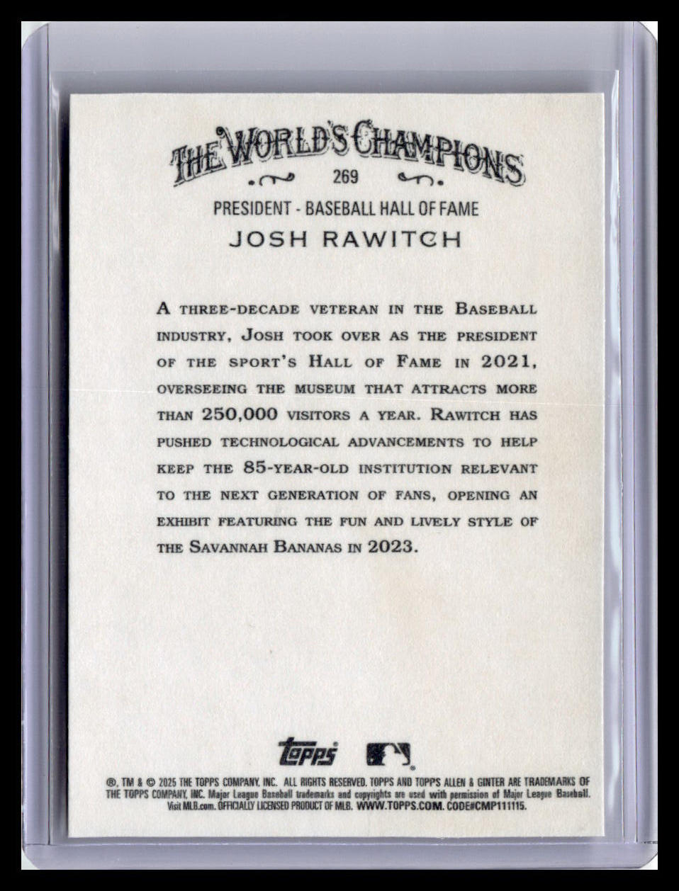 2025 Topps Allen & Ginter #269 Josh Rawitch