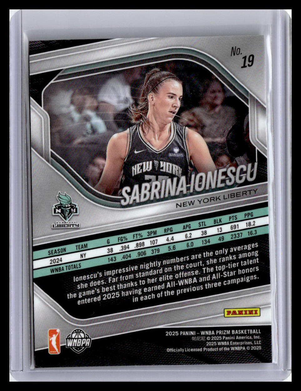 2025 Panini Prizm WNBA #19 Sabrina Ionescu