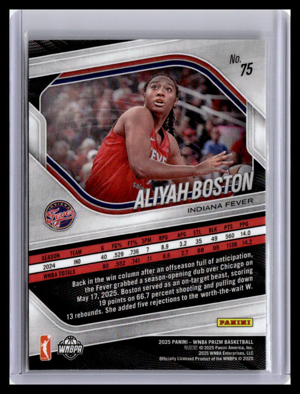 2025 Panini Prizm WNBA #75 Aliyah Boston