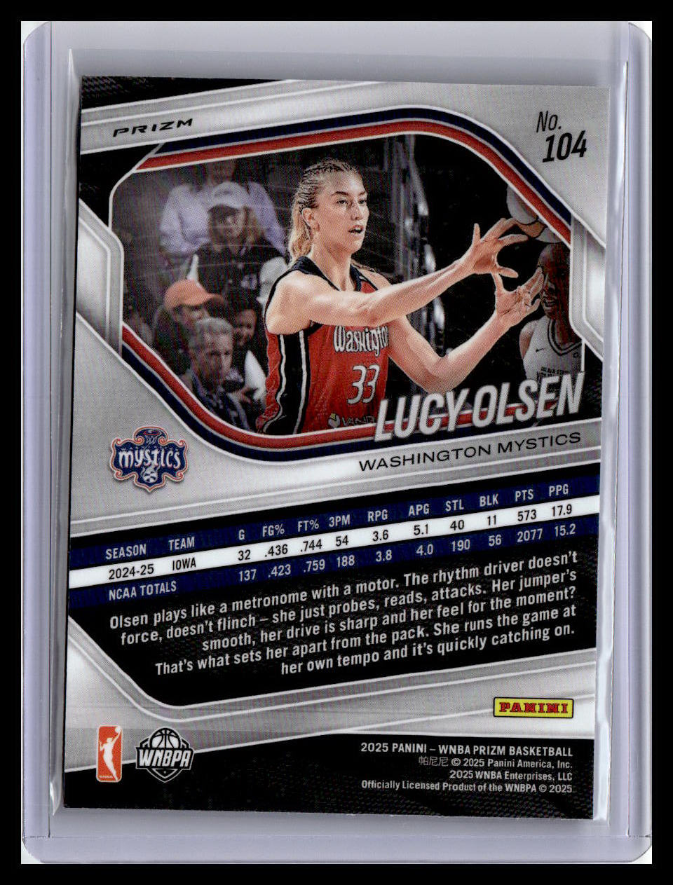 2025 Panini Prizm WNBA #104 Lucy Olsen Blue Velocity Prizms