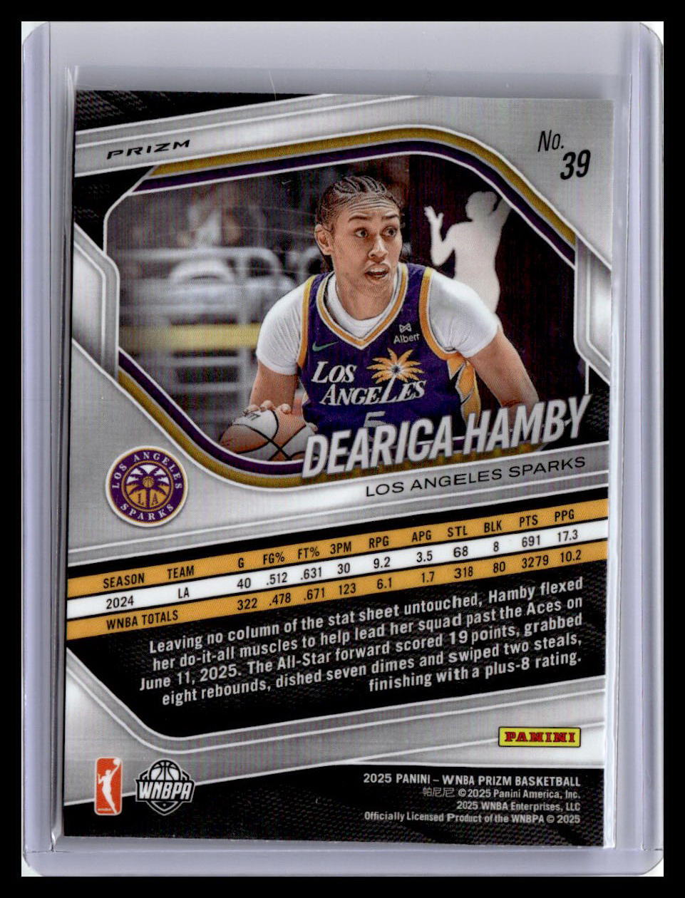 2025 Panini Prizm WNBA #39 Dearica Hamby Blue Velocity Prizms
