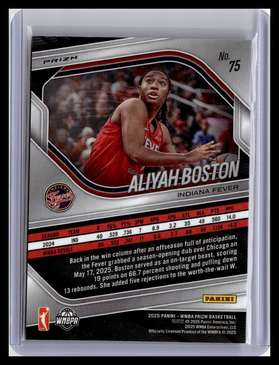 2025 Panini Prizm WNBA #75 Aliyah Boston WNBA Logo Prizms