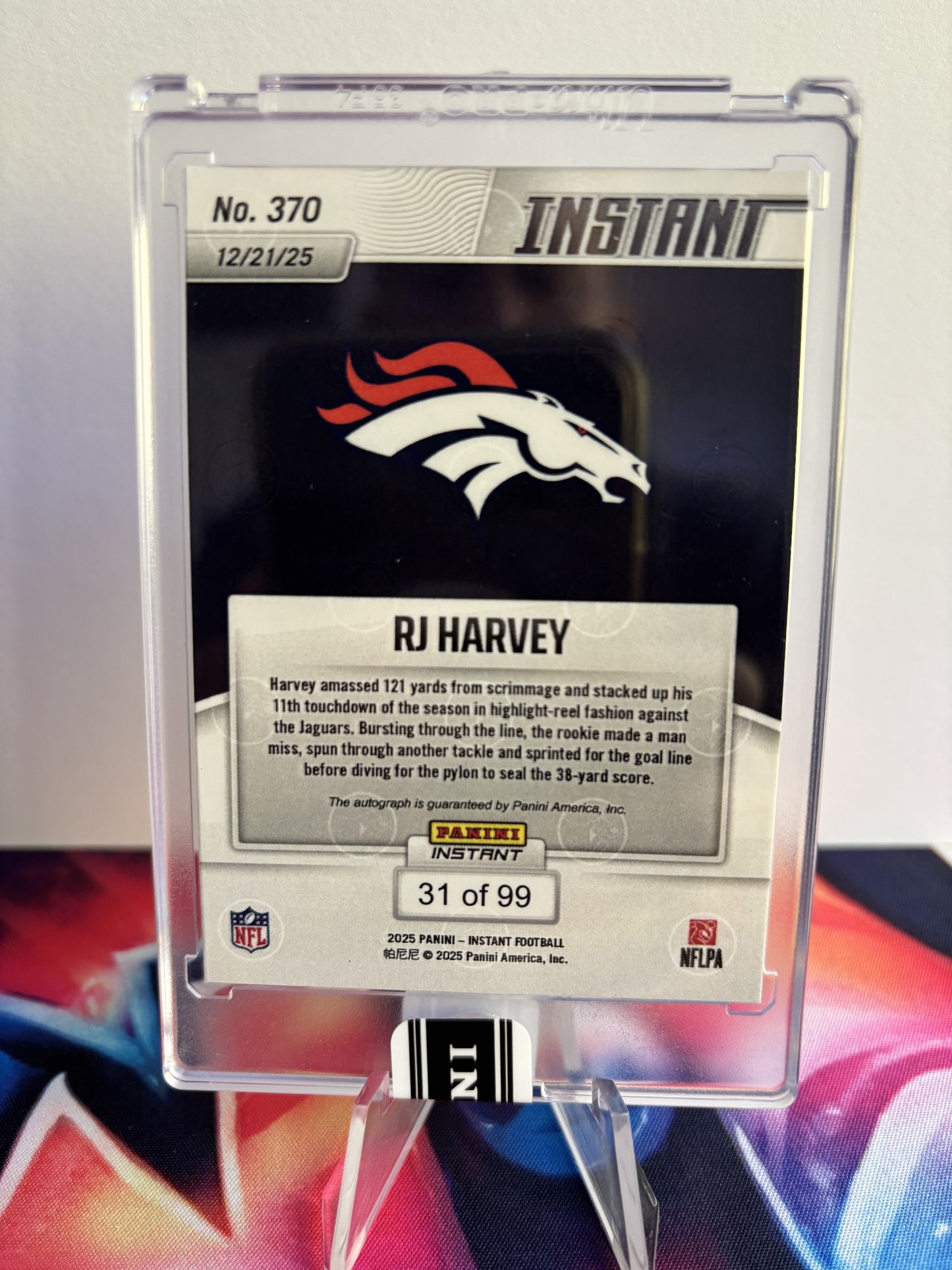 2025 Panini Instant NFL #370 RJ Harvey Base Auto 31/99