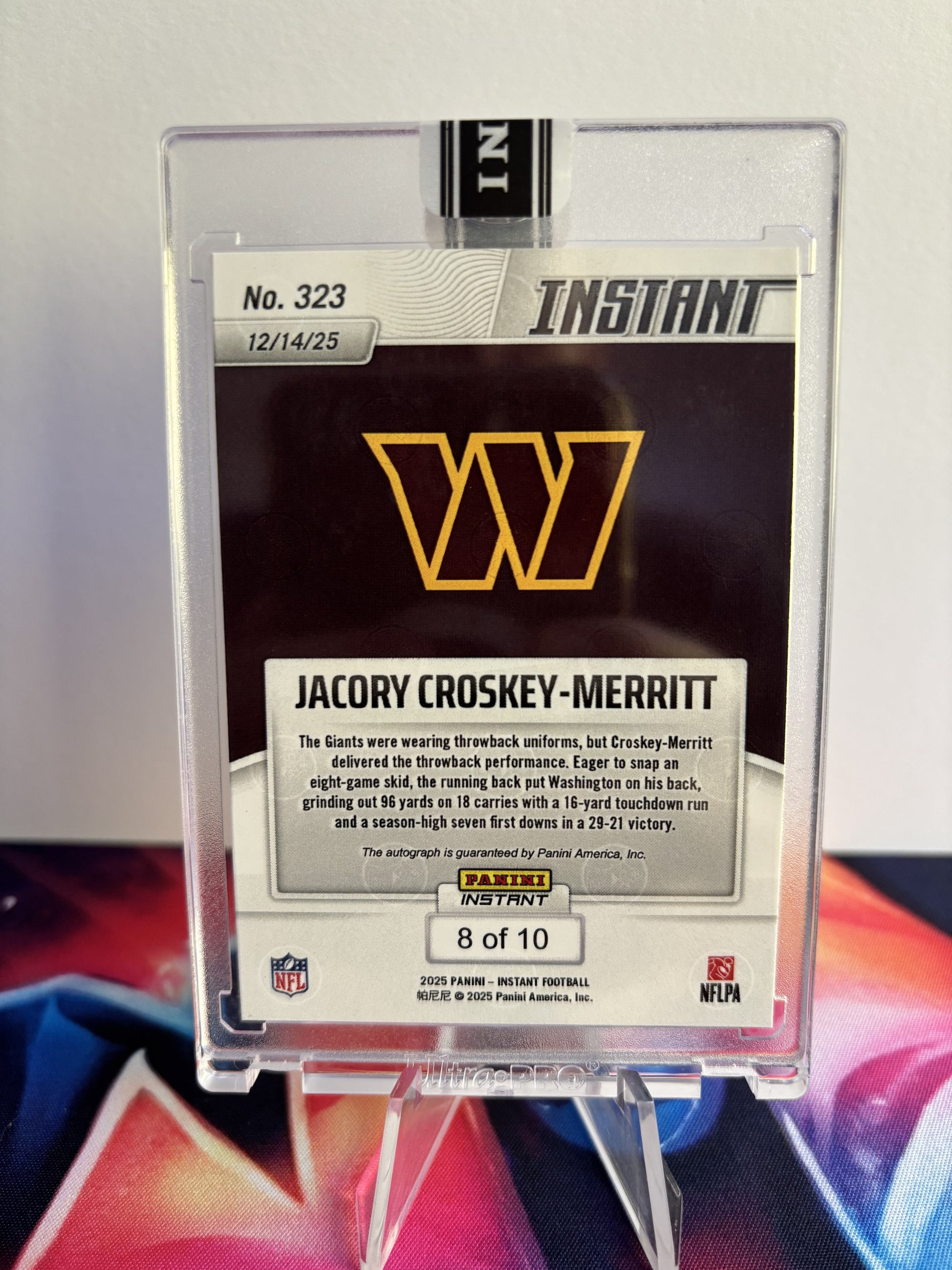 2025 Panini Instant NFL #323 Jacory Croskey-Merritt (RC) Water SSP 8/10 Auto