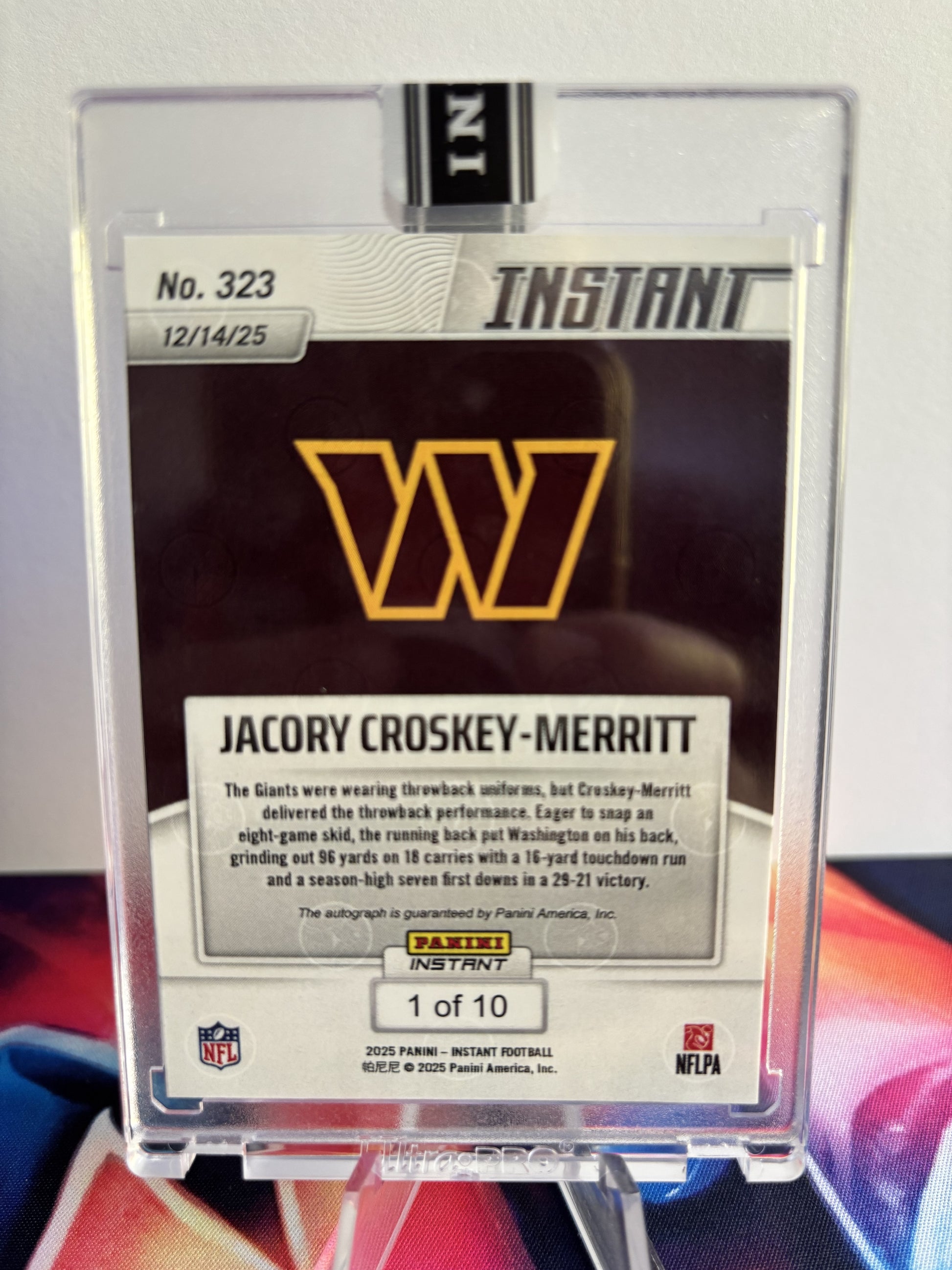 2025 Panini Instant NFL #323 Jacory Croskey-Merritt (RC) Water SSP 1/10 Auto