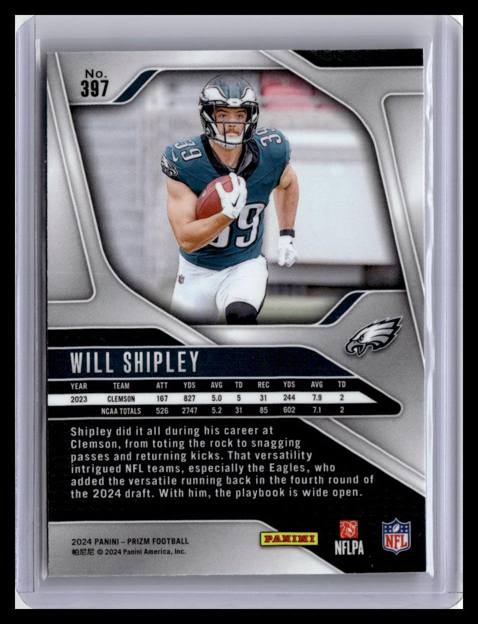 2024 Panini Prizm #397 Will Shipley (RC)
