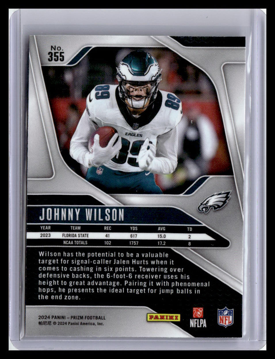 2024 Panini Prizm #355 Johnny Wilson (RC)