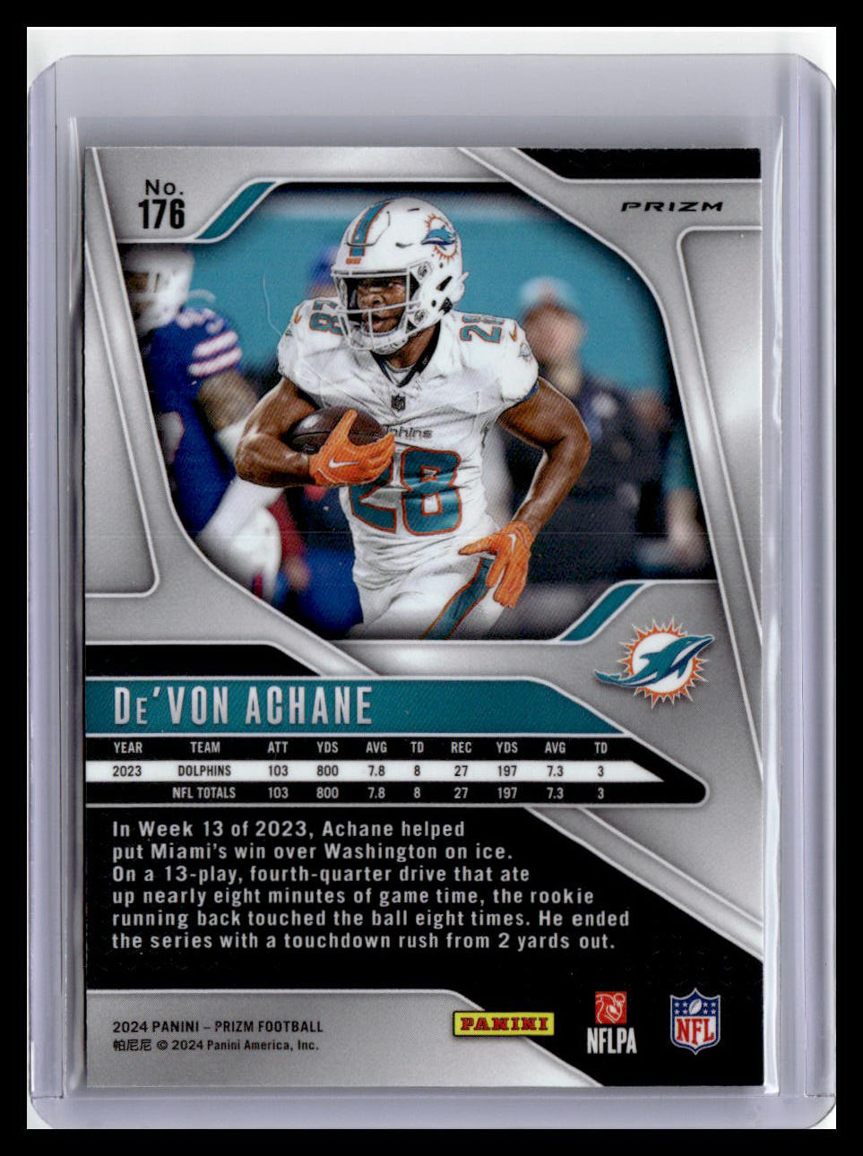 2024 Panini Prizm #176 De'Von Achane Orange Disco Prizm