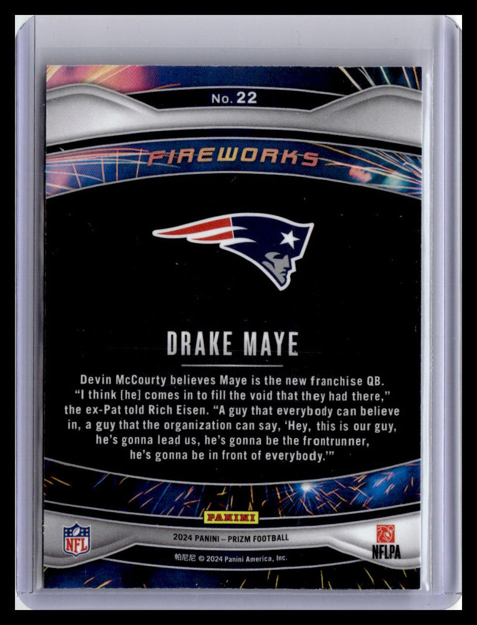 2024 Panini Prizm #22 Drake Maye (RC) Fireworks