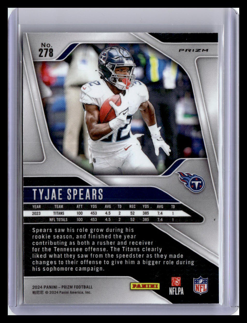 2024 Panini Prizm #278 Tyjae Spears Purple Pulsar
